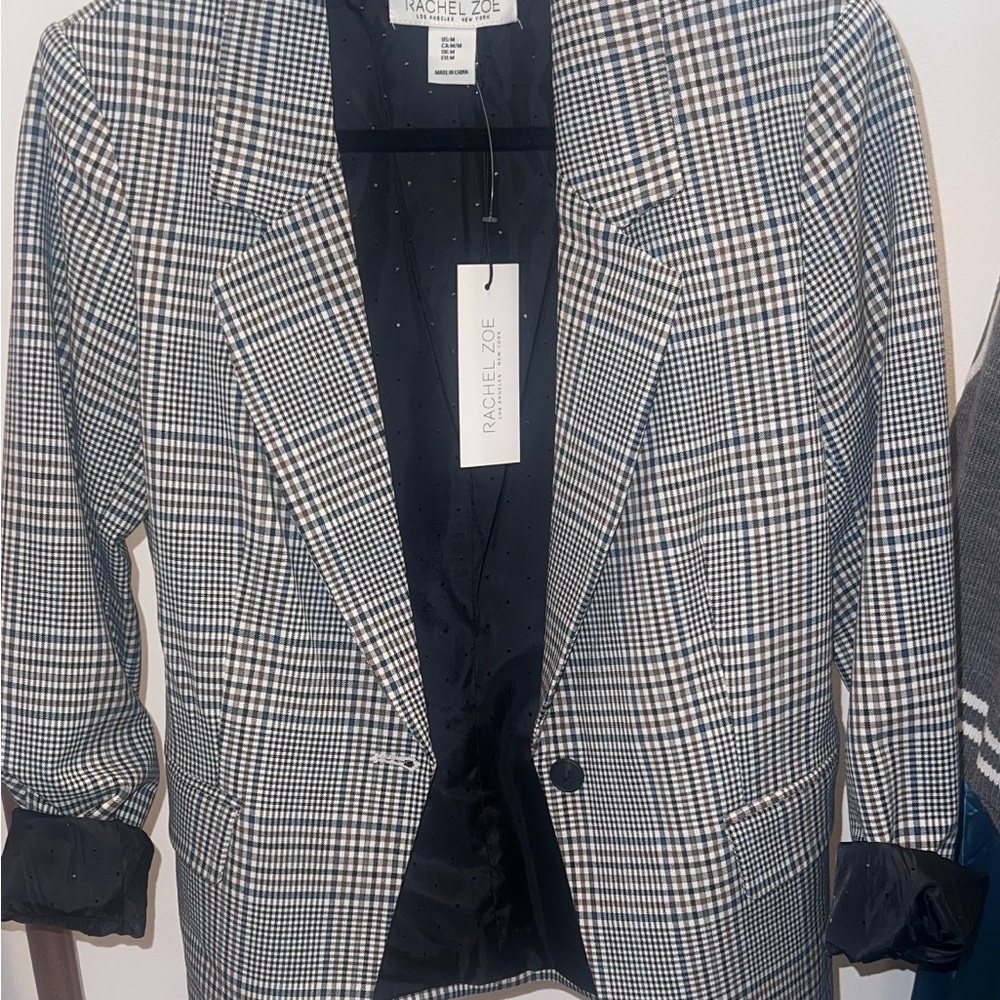 Rachel Zoe Black, White & Brown Glen Plaid Blazer